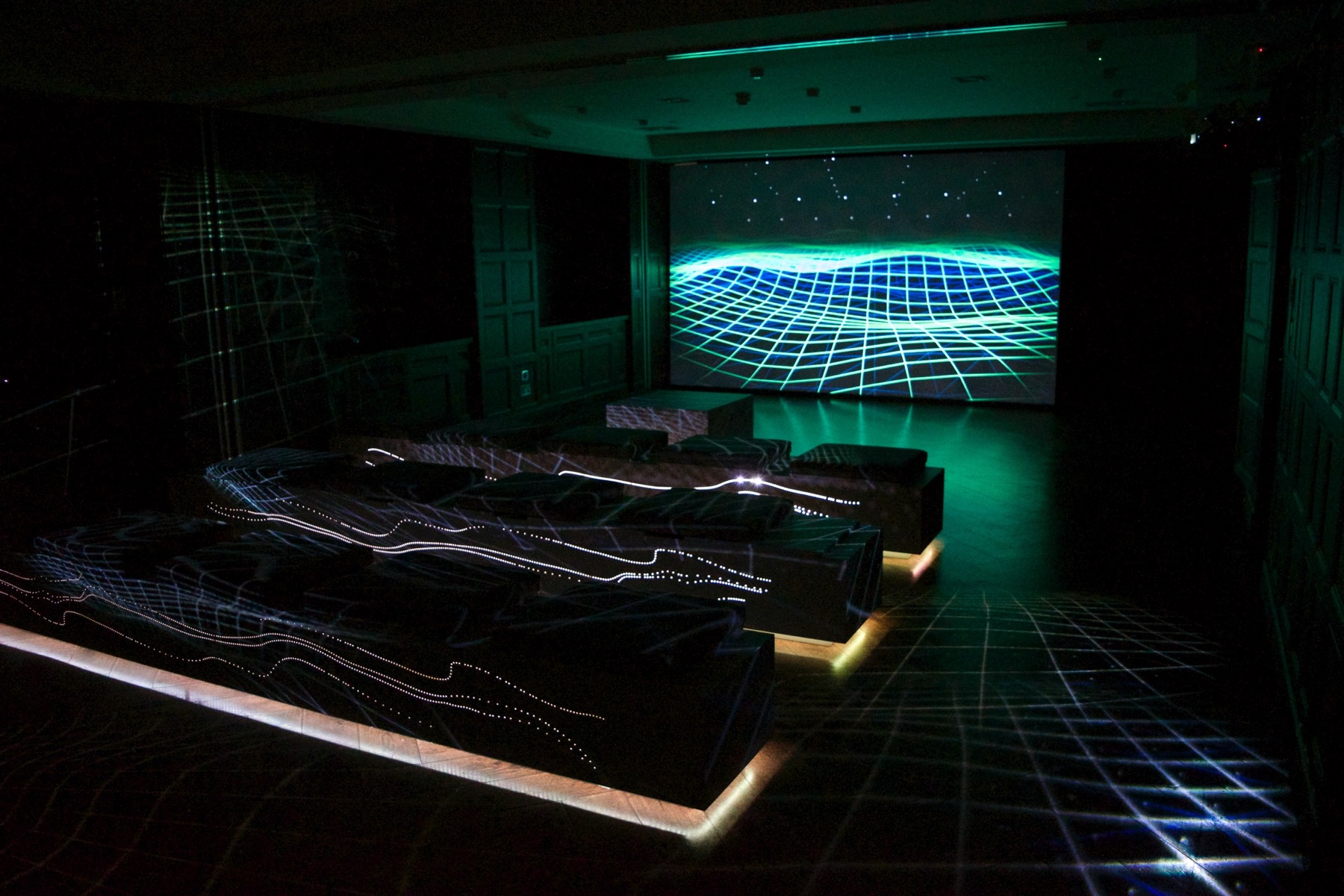 Projection-mapped screening room installation
